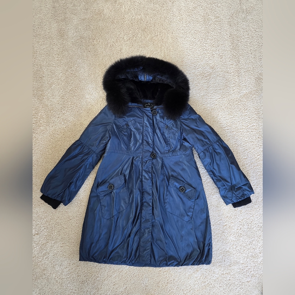 1 Madison Luxe Large Blue Iridescent Coat Fox Fur Lined Hood (Fur Removable.) - Picture 9 of 13